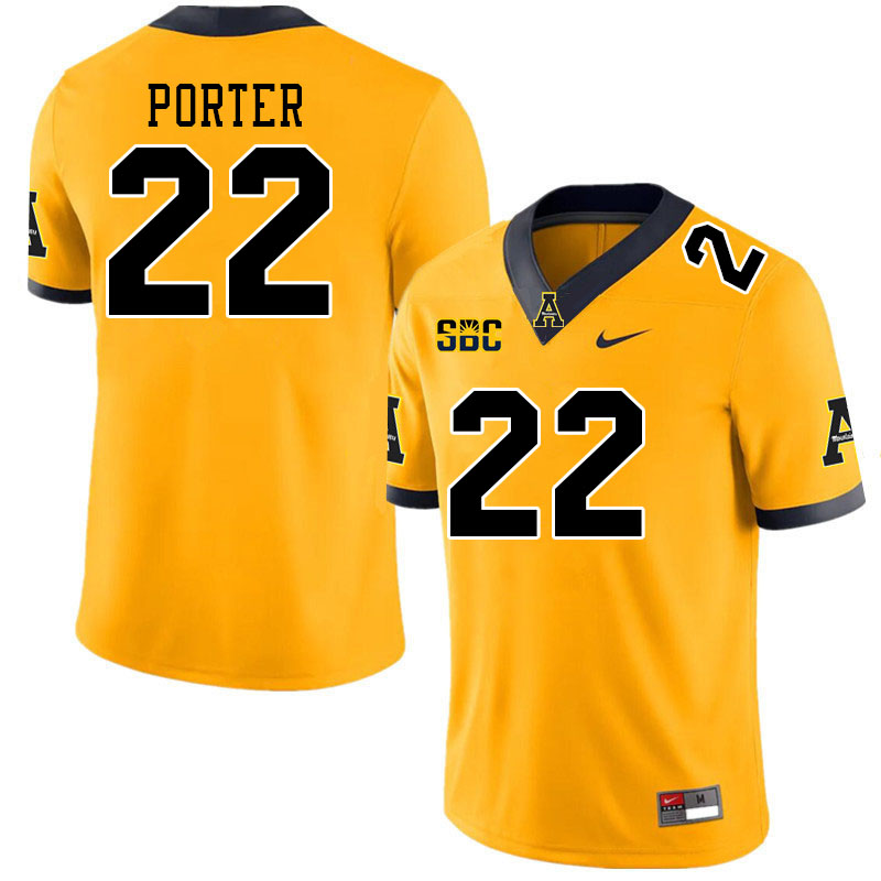 Men #22 DJ Porter Appalachian State Mountaineers College Football Jerseys Stitched Sale-Gold